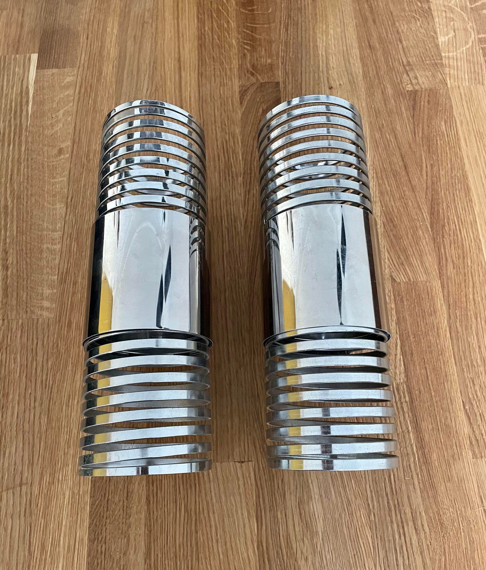 Pair of vintage wall lamps "Spring", chromed metal, France 1970