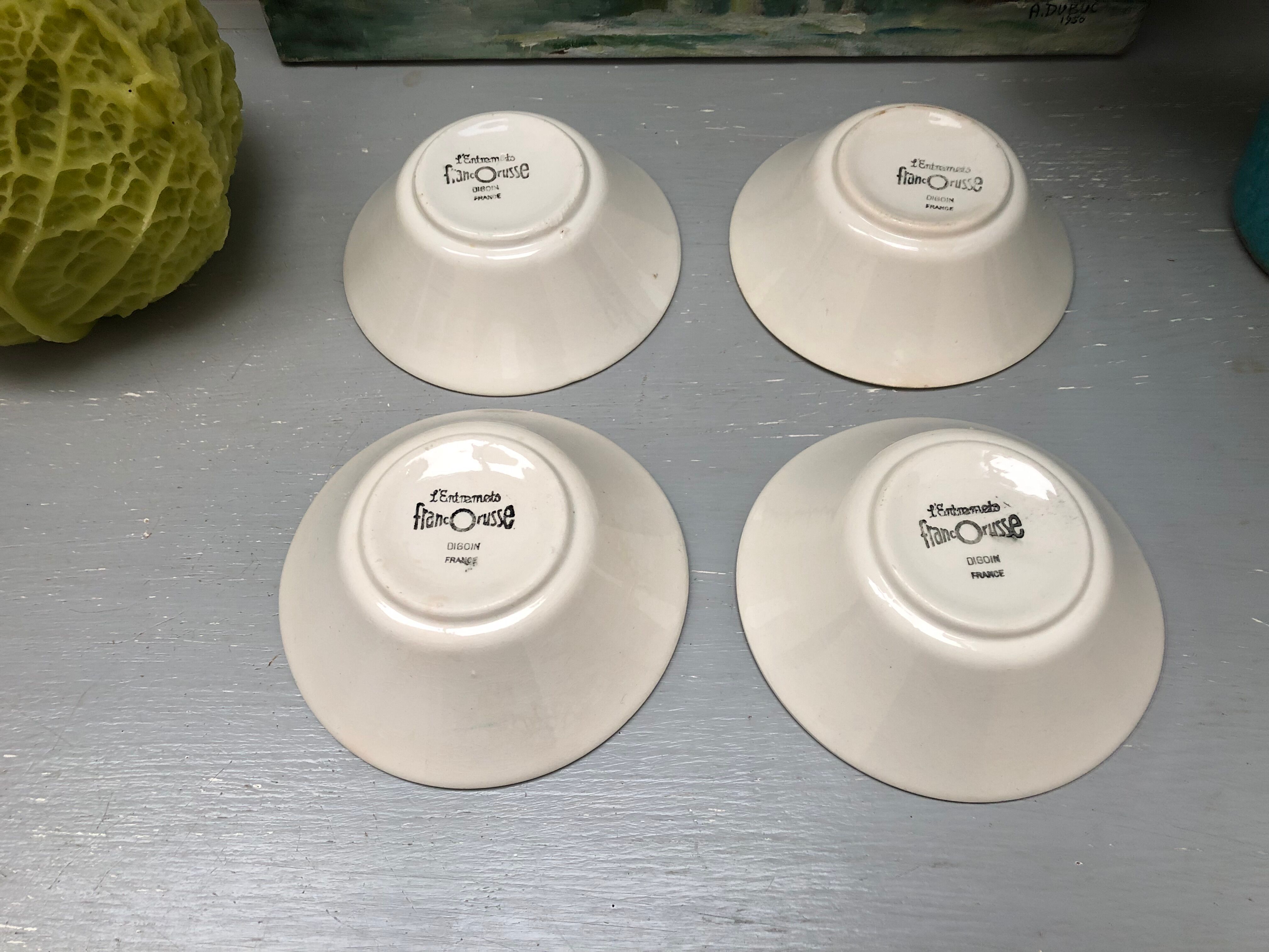 4 Digoin cups France the Francorussian green yellow blue pink dessert
