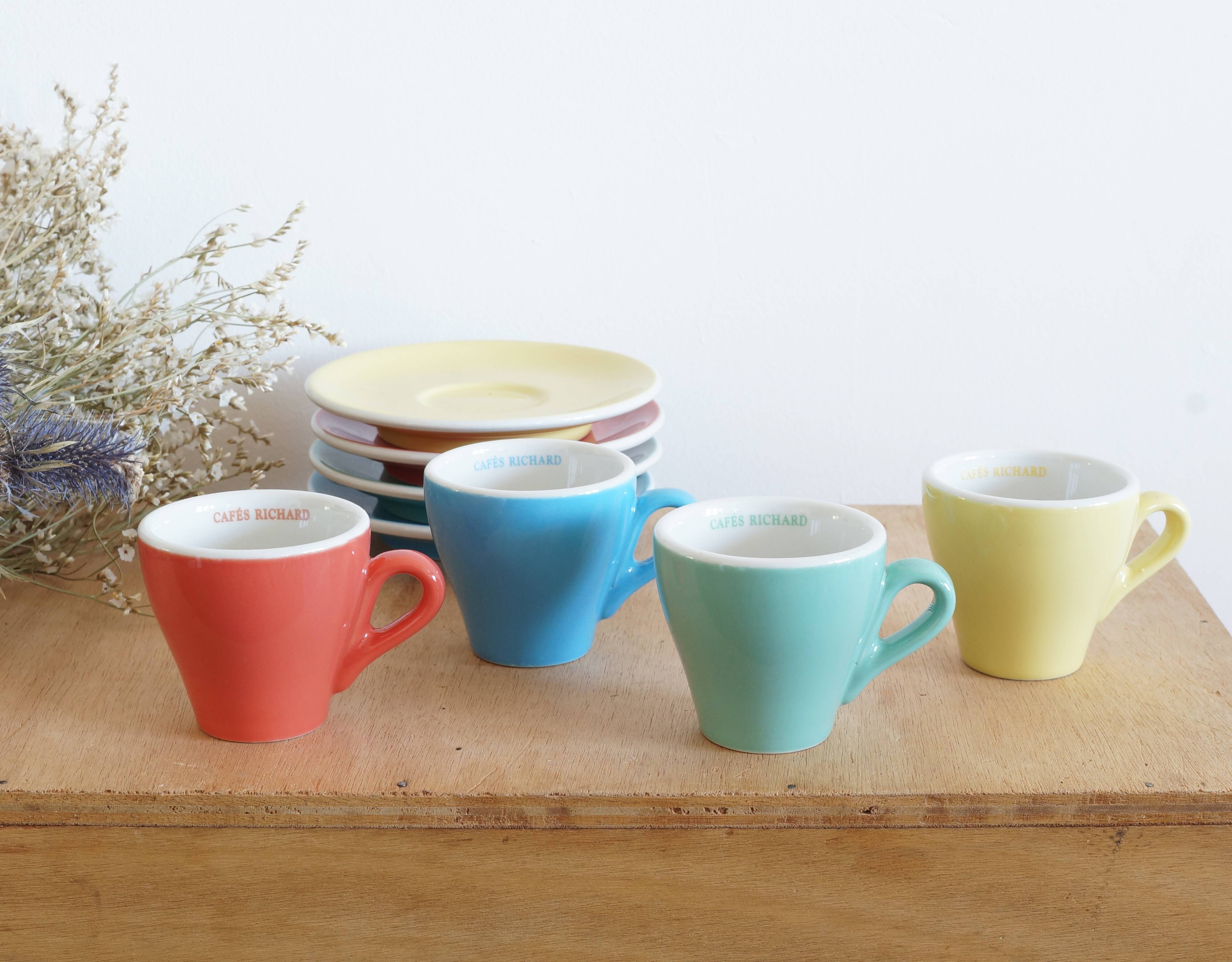 Ensemble de 4 tasses à espresso et soucoupes Cafés Richard