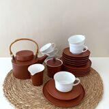 Tea service terracotta for 6 persons, vintage porcelain, 60's