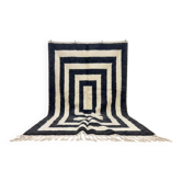 Tapis en laine naturelle tissé main traditionnelle noir et blanc 2/3 m
