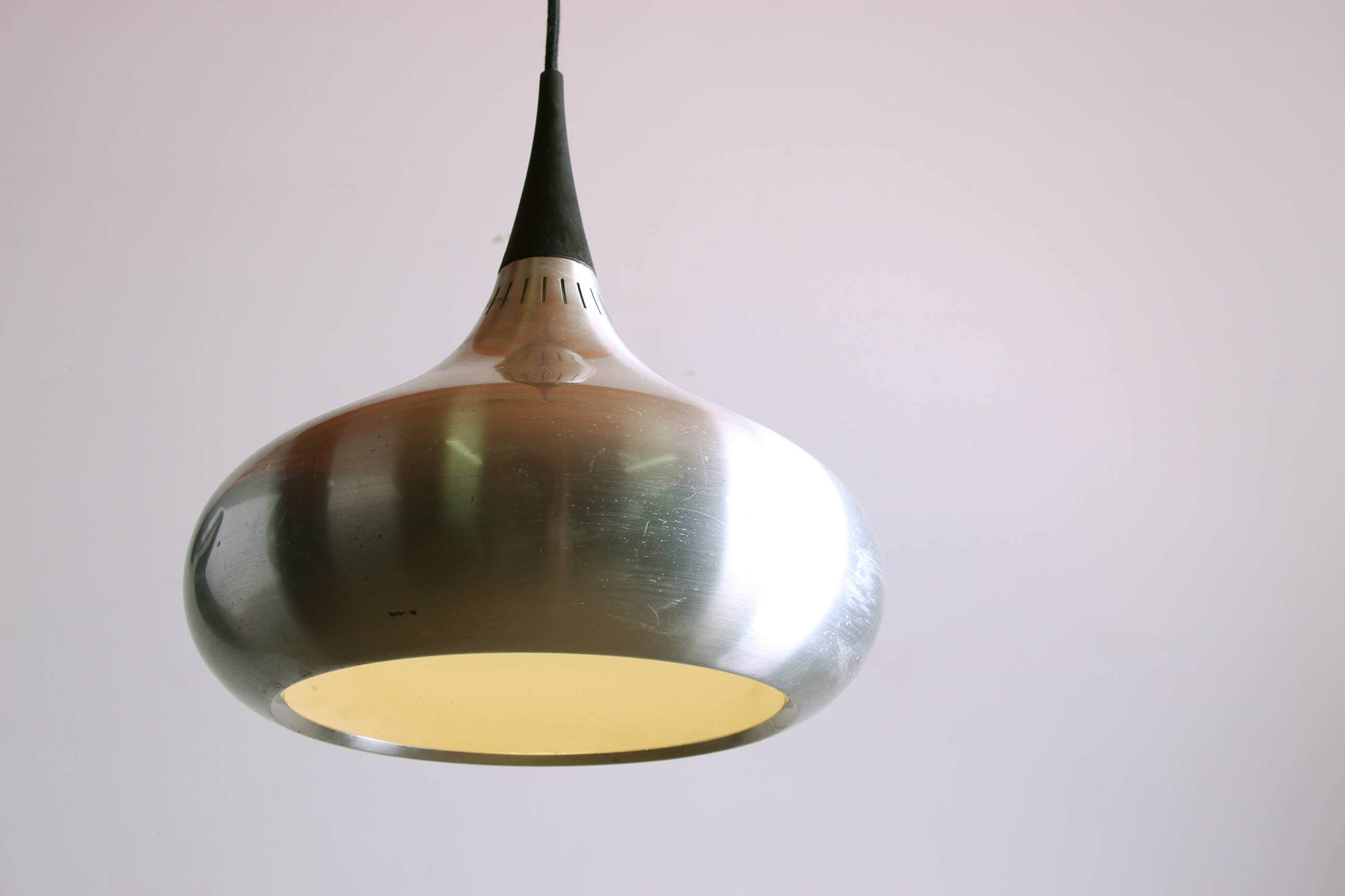Large Danish pendant light in chrome metal, orient model by Jo Hammerborg for Fog & Morup 1960.