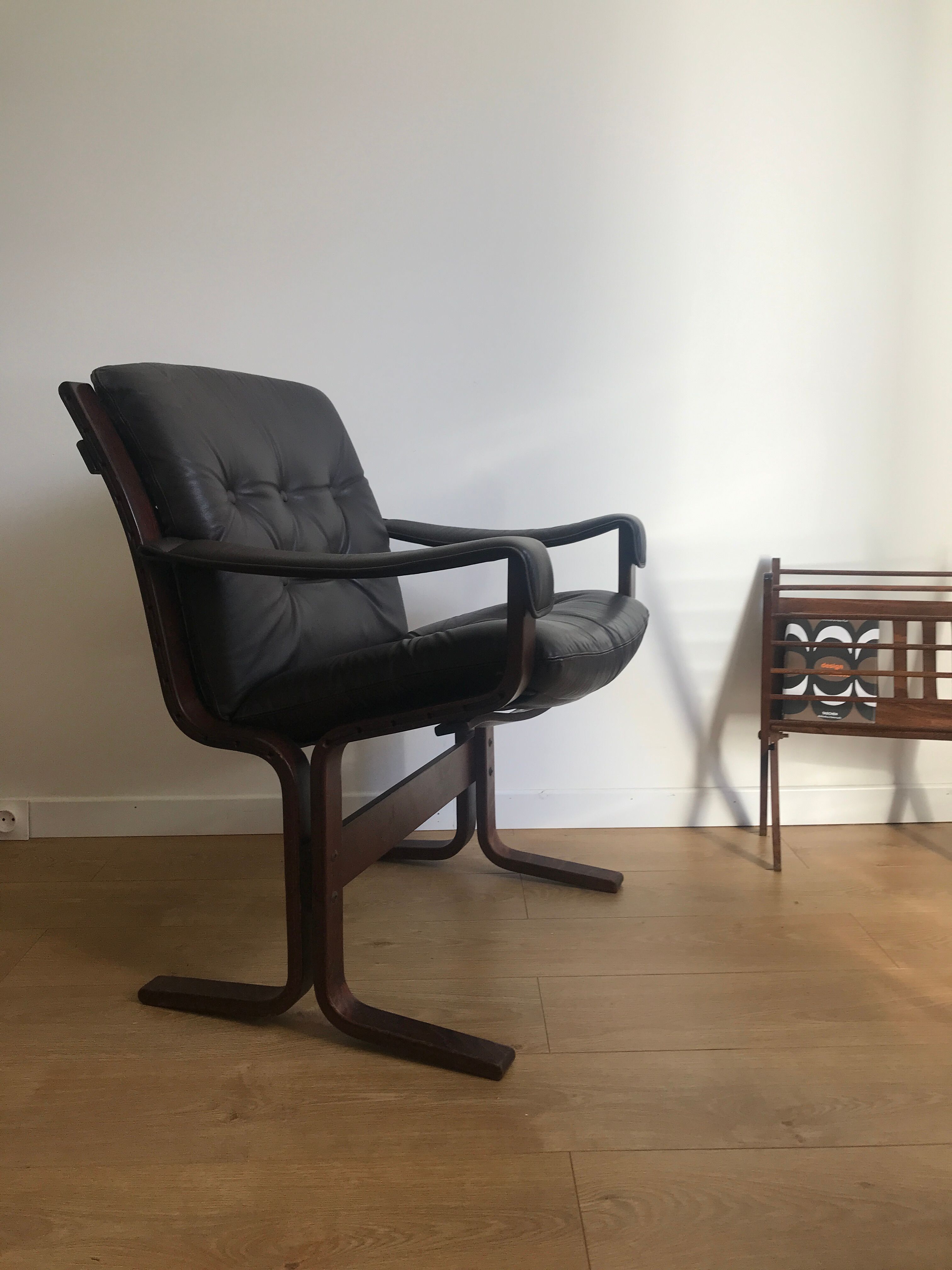Armchair siesta brown leather by ingmar relling for westnofa