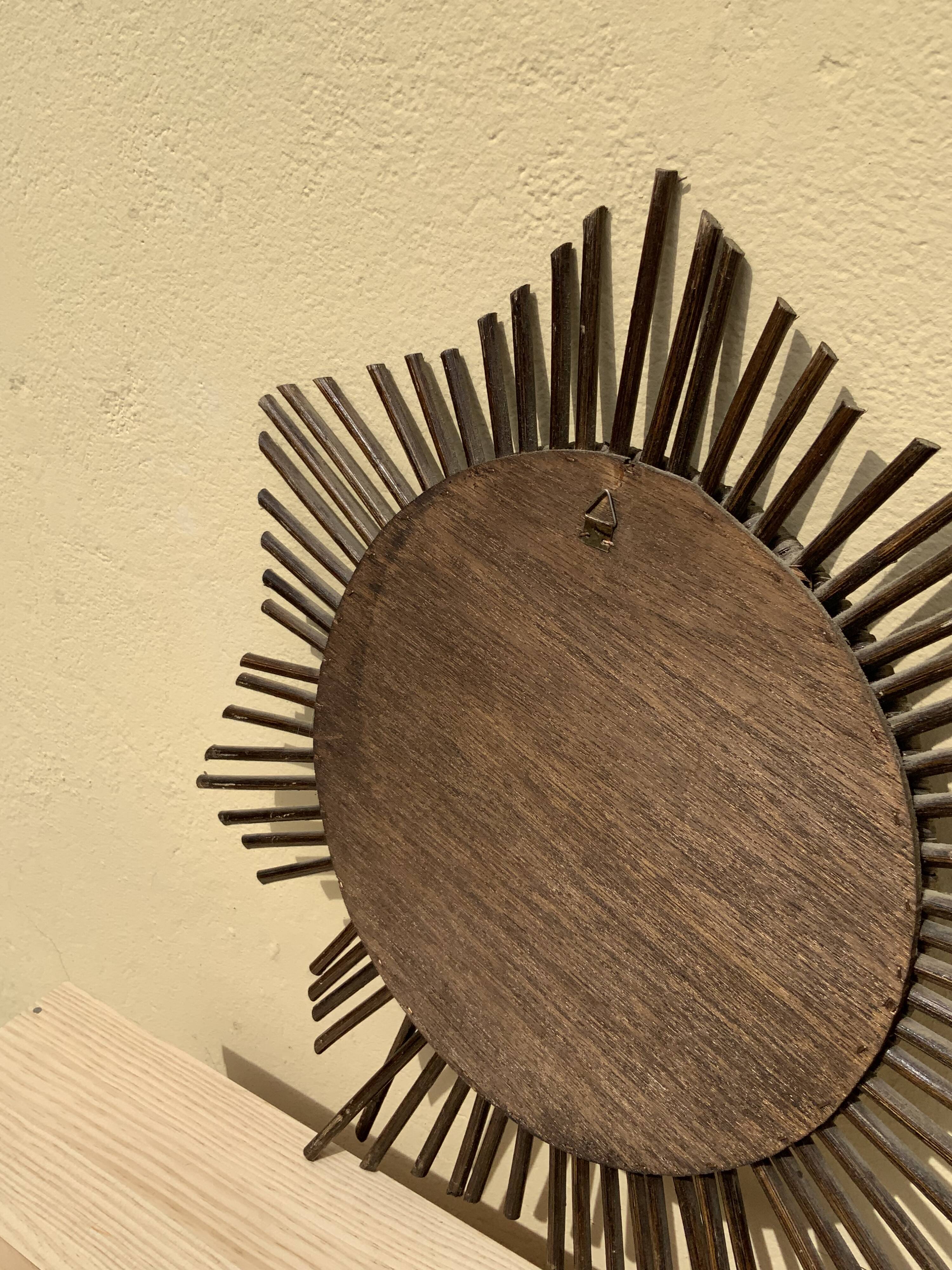 Vintage sun mirror in woven rattan diameter 45 cm retro decoration