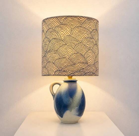 Small wireless West German pottery vase lamp with Japanese shade.