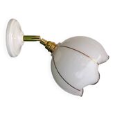 Vintage globe wall lamp in white opaline and gold stripes