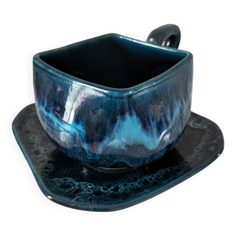Tasse carré et soucoupe style Vallauris