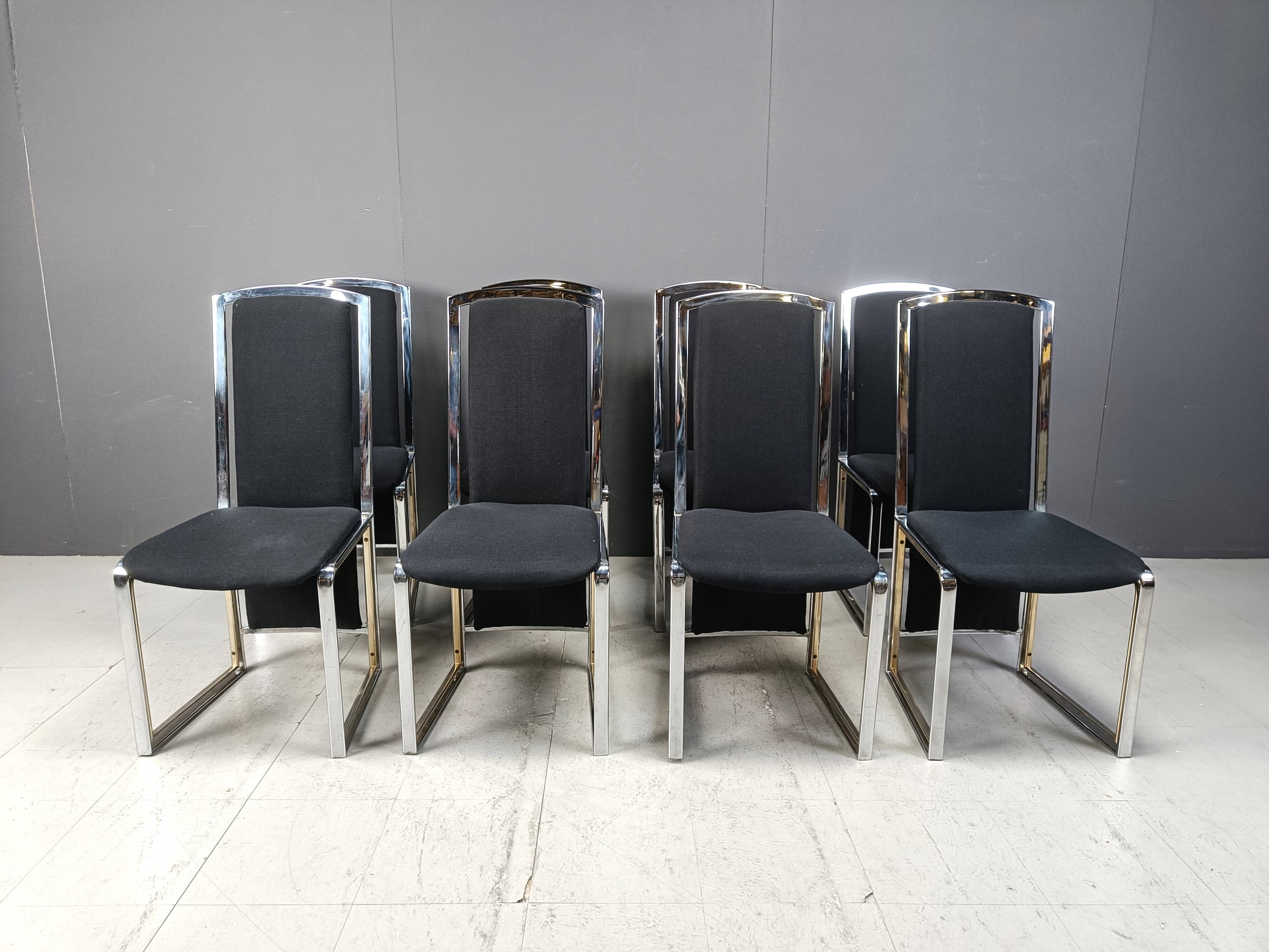 Lot de 8 chaises de salle à manger vintage en laiton et chrome - années 1970