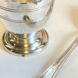 Vintage Silver-Plated Metal Egg Cup and Spoon for Birth