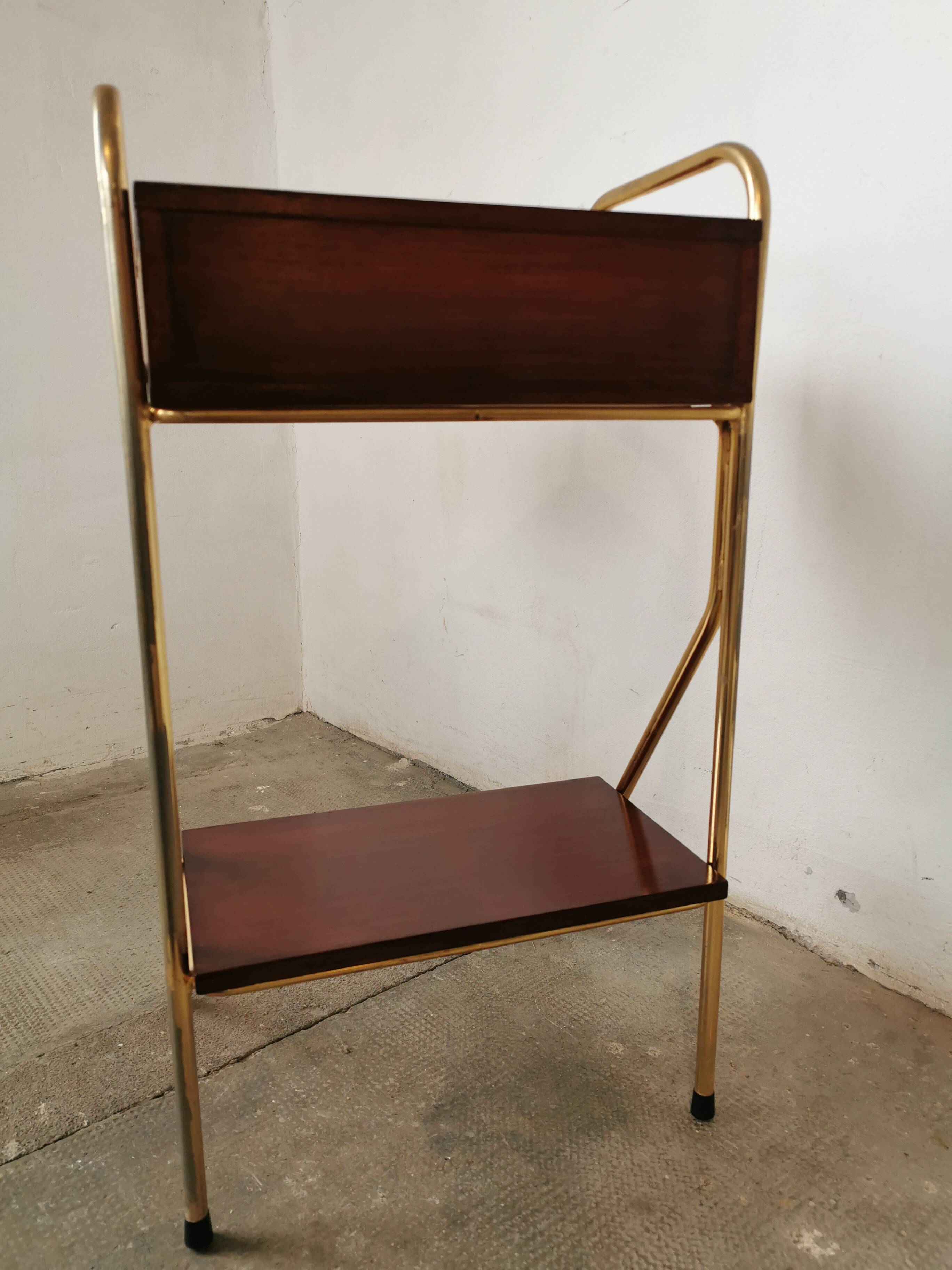 Metal and wood bedside table 1960/1970
