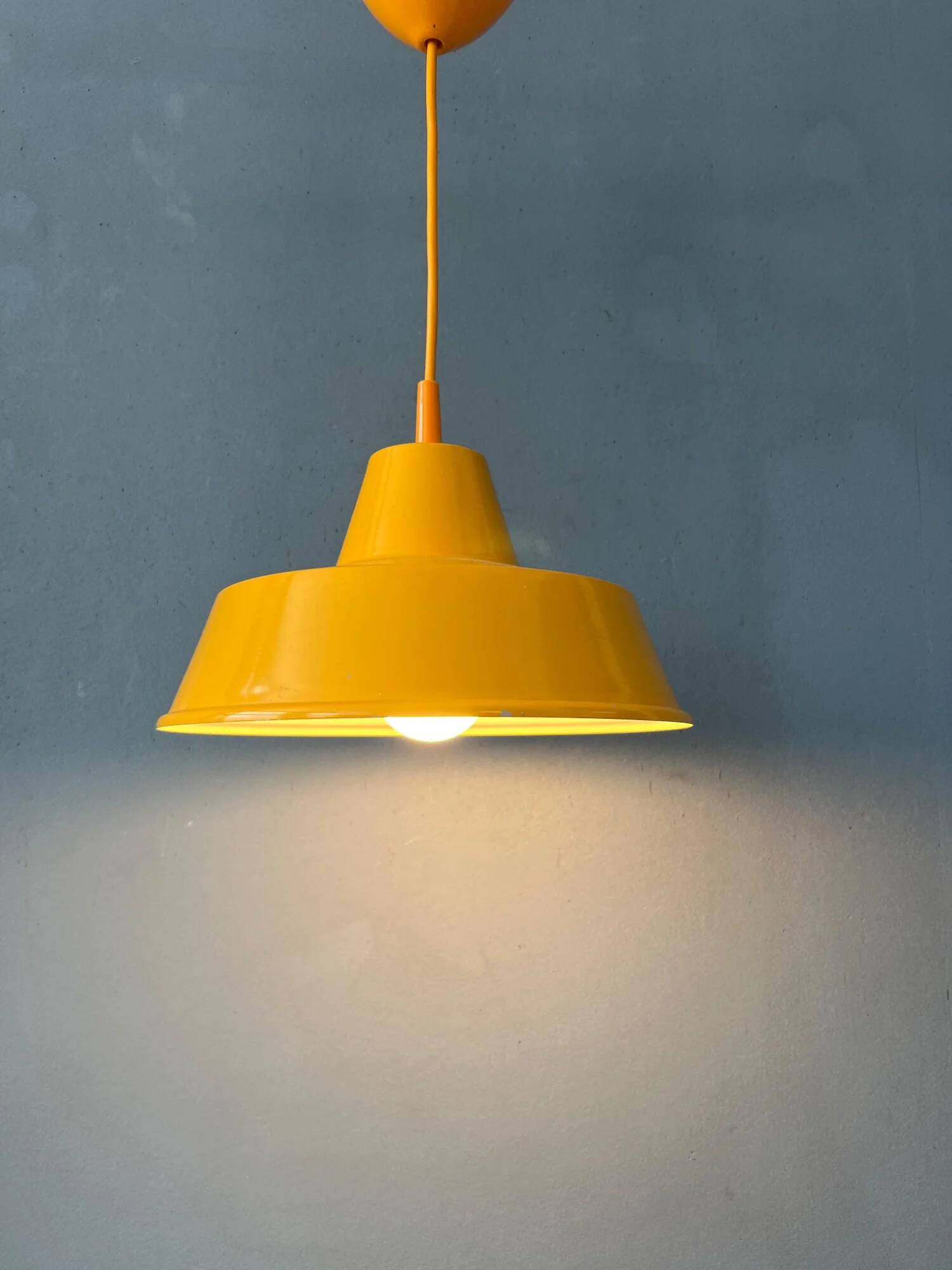 Small vintage yellow industrial pendant lamp