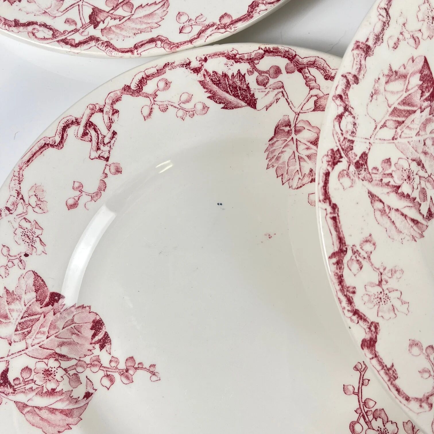 Set of 6 flat plates KG Lunéville Terre de fer, "Fontainebleau", pink, 19th century