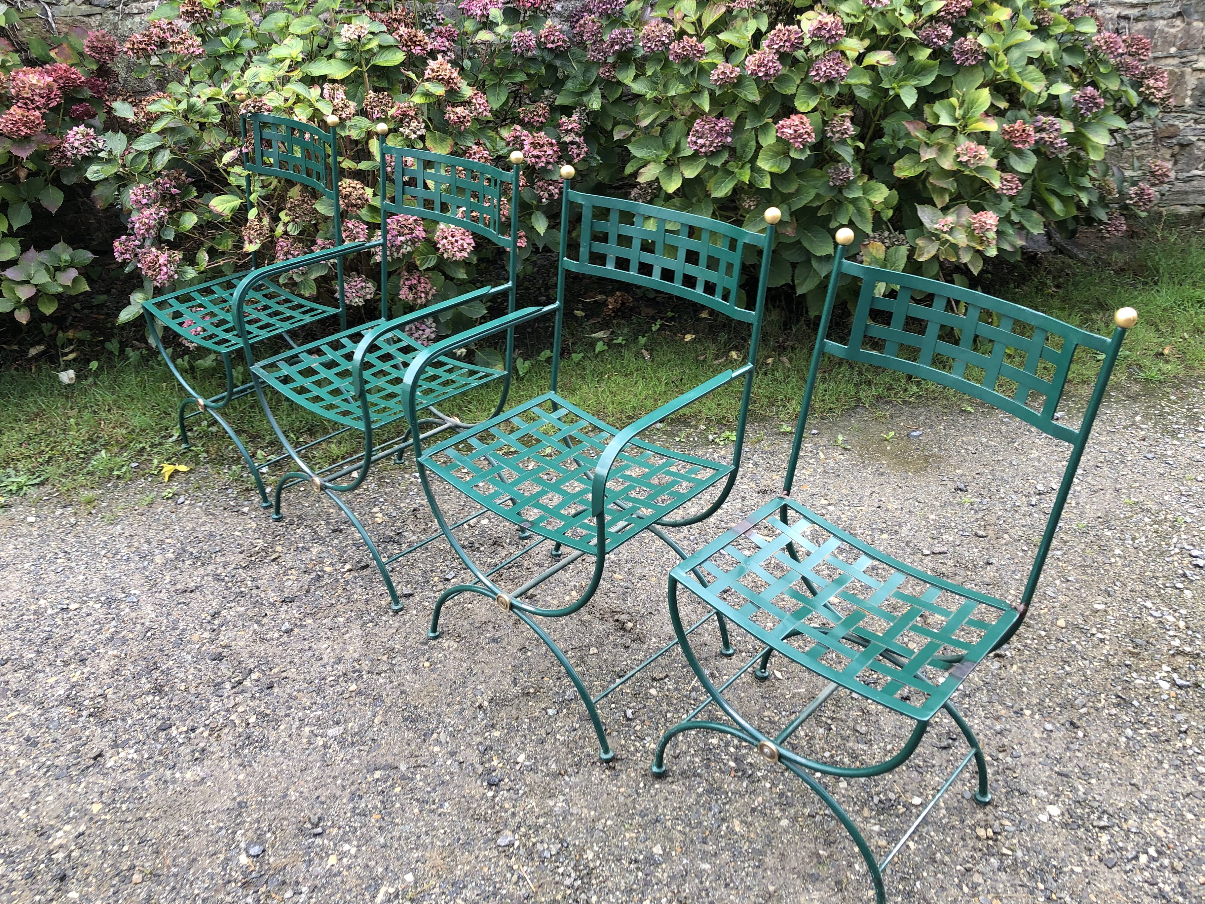 2 armchairs and 2 chairs in full wrought iron, handcrafted.