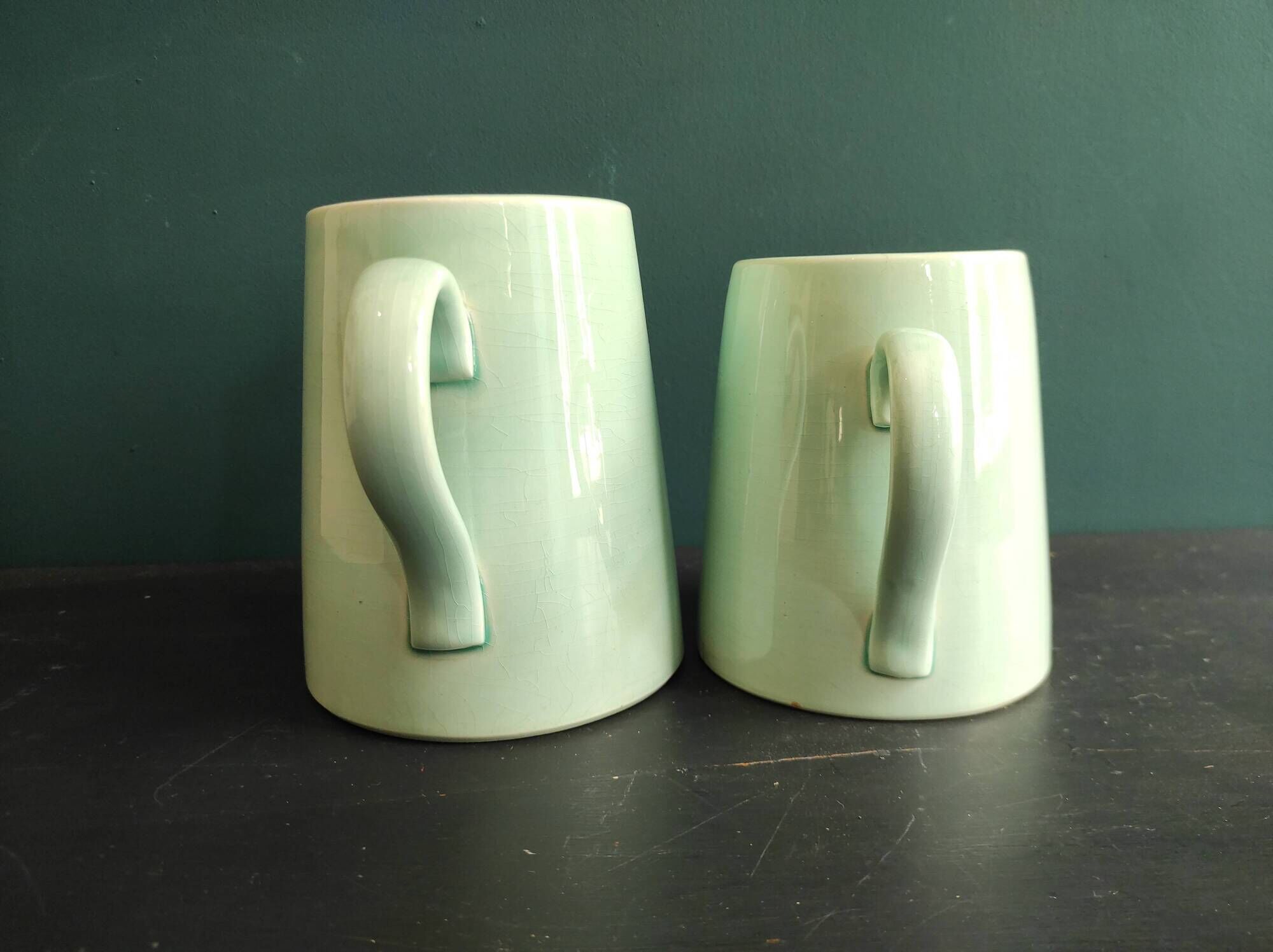 Set of two vintage French jugs in aquamarine blue