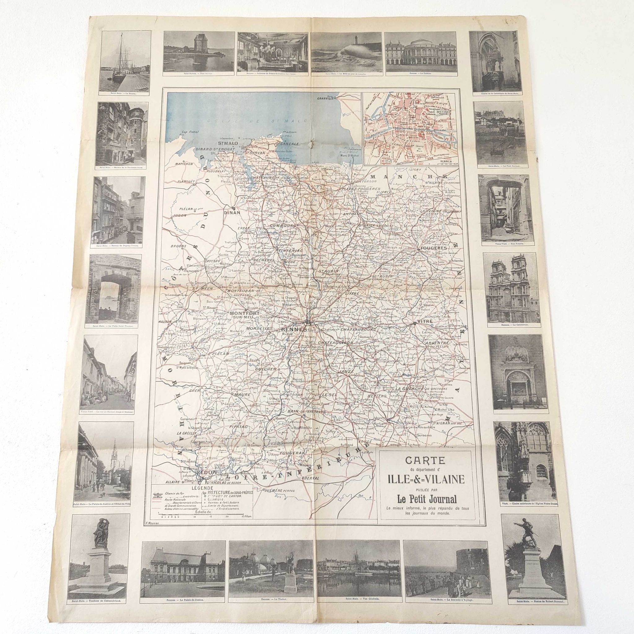 Carte ancienne France Bretagne Rennes St Malo