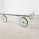 Glass coffee table with wheels, 1980s