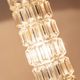 Richard Essig 1960s floor/table lamp with transparent glass body, chrome base, brown rattan shade