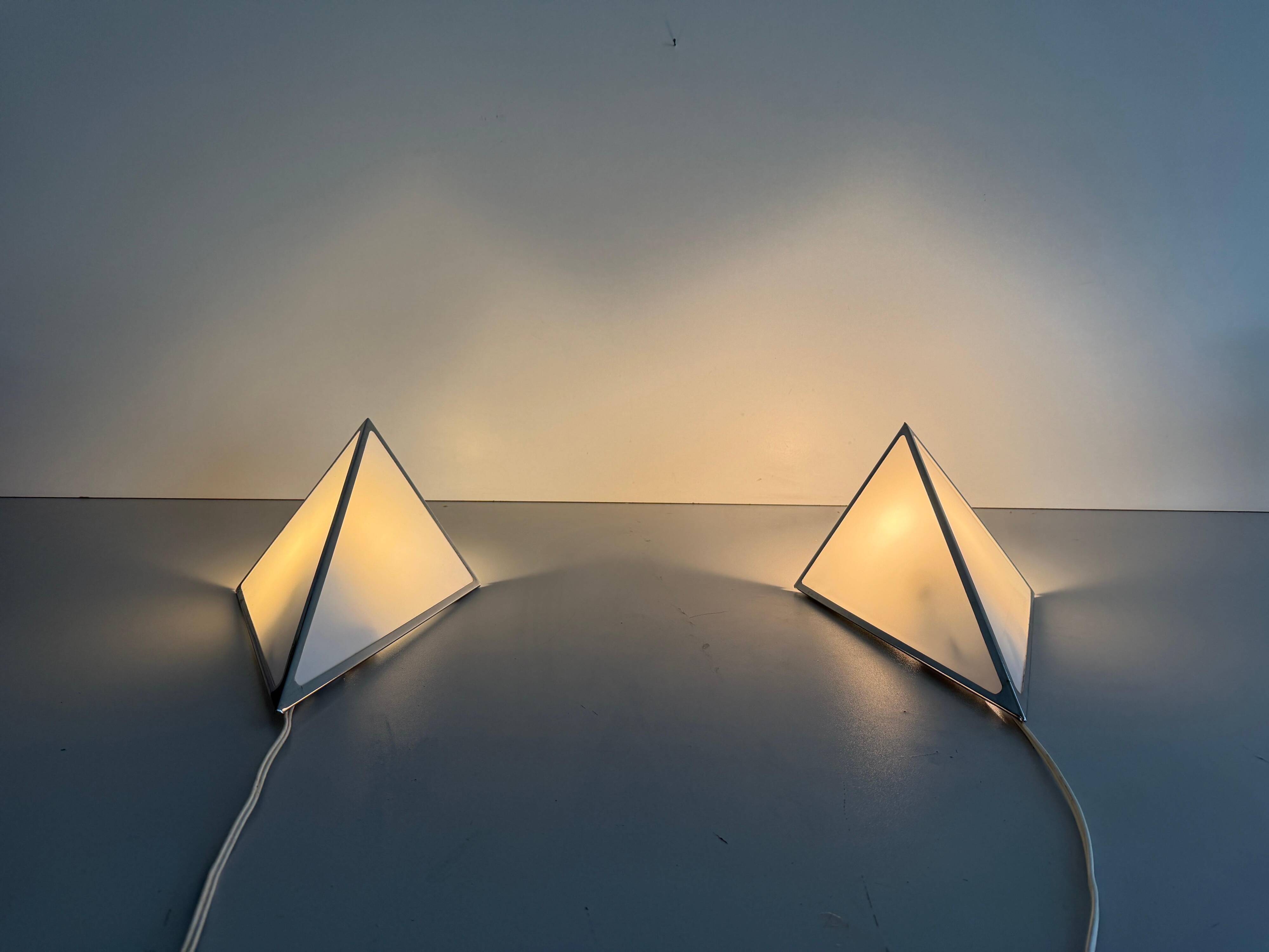 Pair of opal glass wall lights with an aluminium body, 1980s, Germany