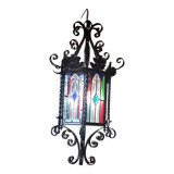 Wrought iron lantern with colored stained glass