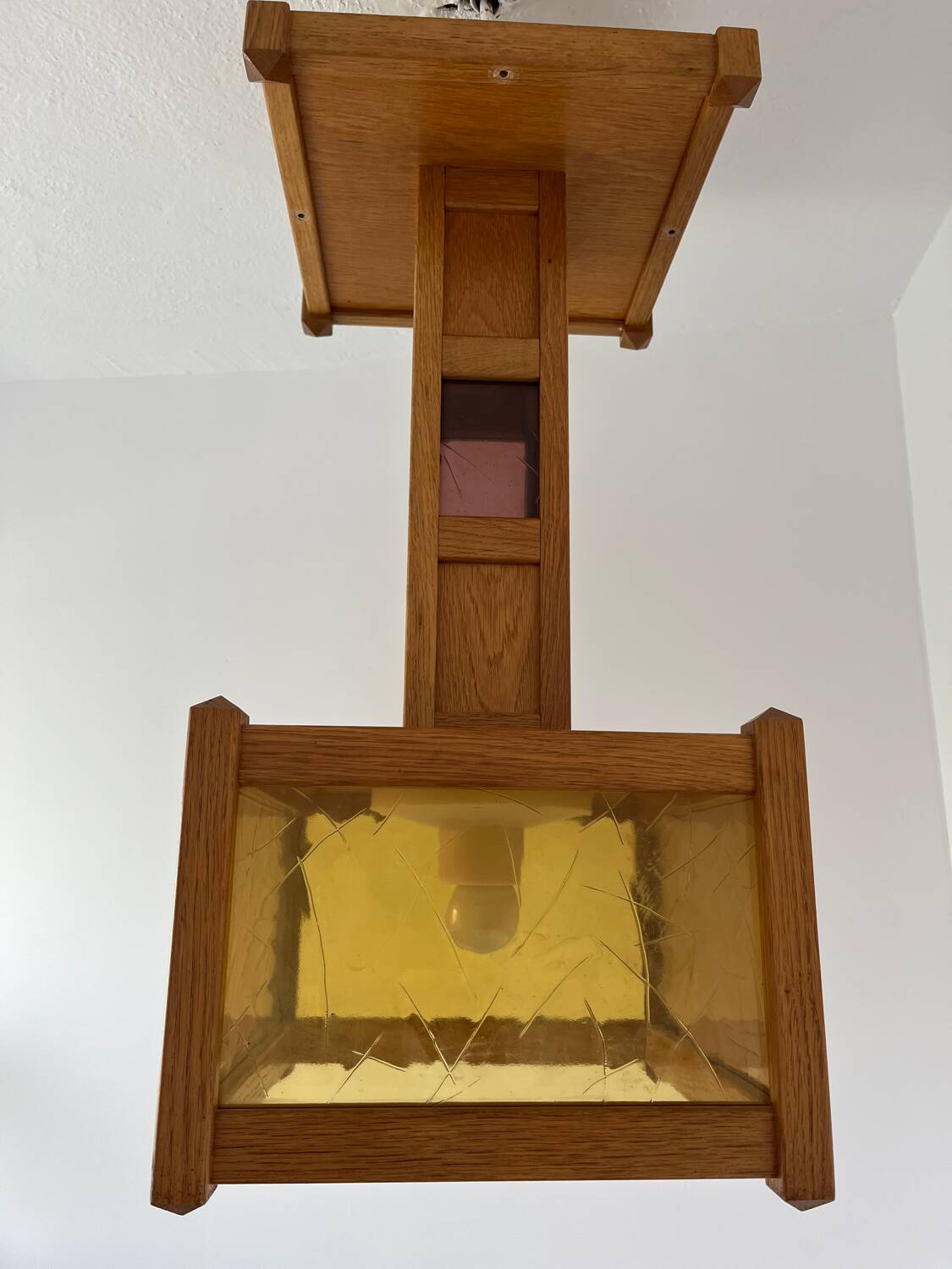 1960s wooden stained glass pendant light
