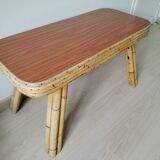 Designer table in bamboo and teak veneer, 1970s