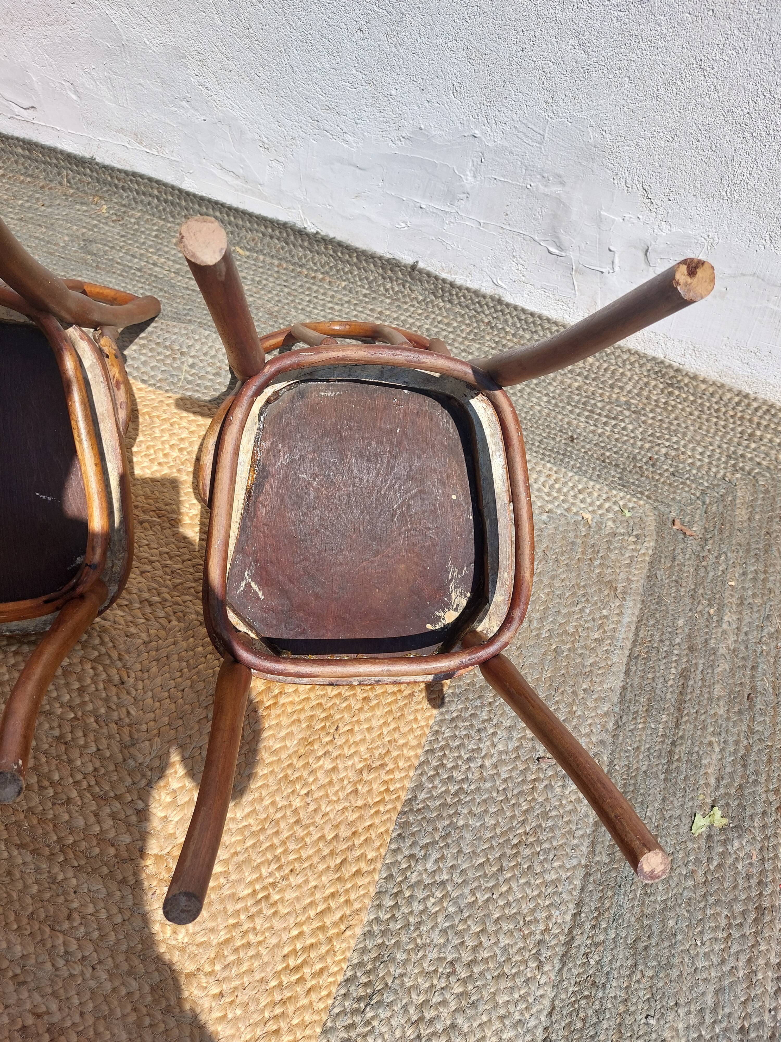 set of 3 curved wooden bistro chairs with patterns