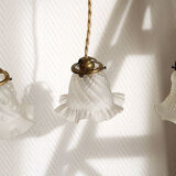 Set of 3 hangings lamp tulips in art nouveau glass paste
