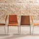 Set of 4 vintage chairs with a chrome steel base, teak backrest and seat