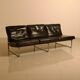 Unique Dutch bench in black leather with a steel and wenge structure from the 60s.