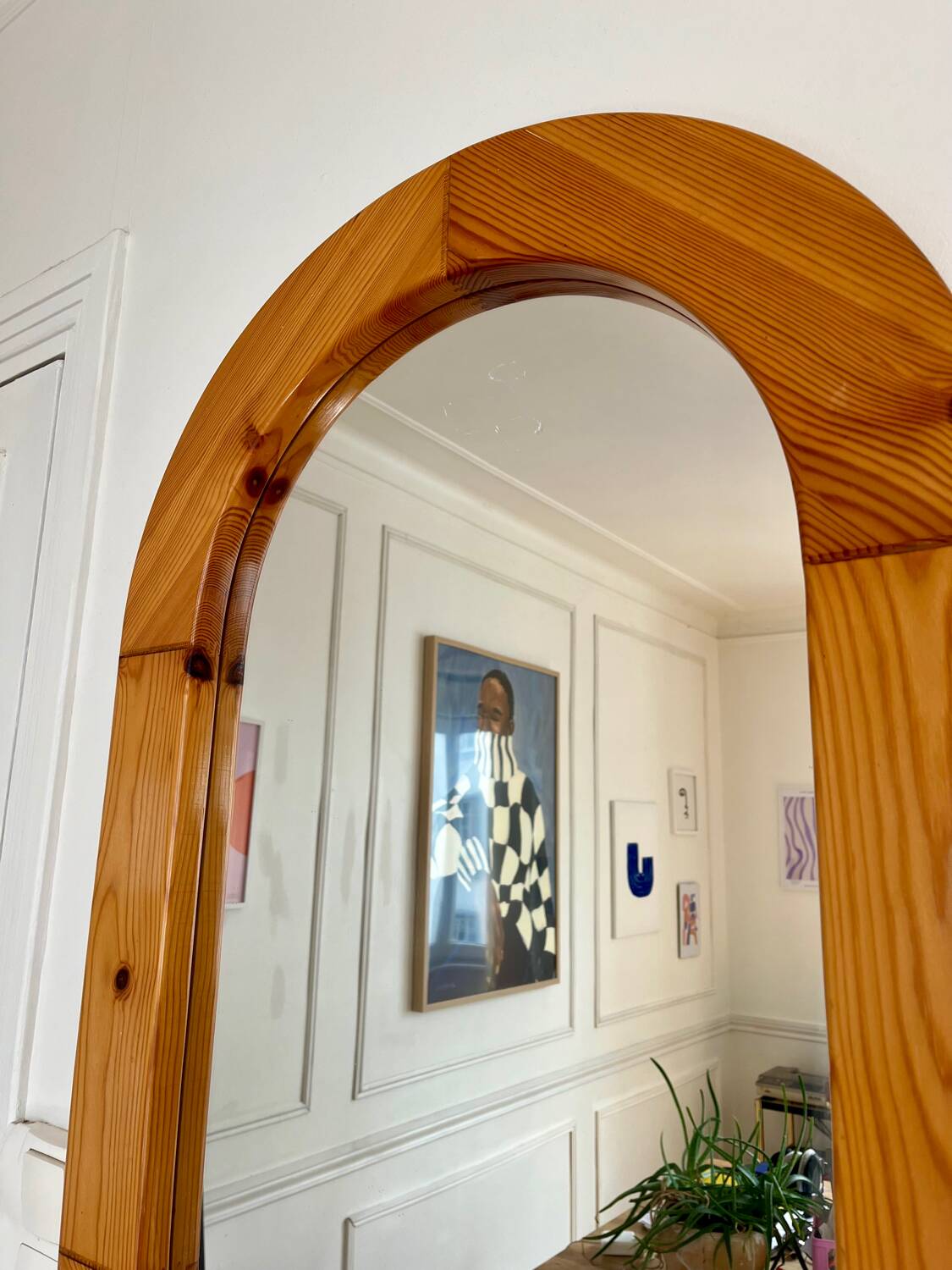 Oval mirror in solid pine vintage 70