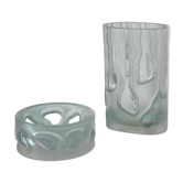 Decorative Organic Glass Vases, set of two engraved sculptural pieces, vintage