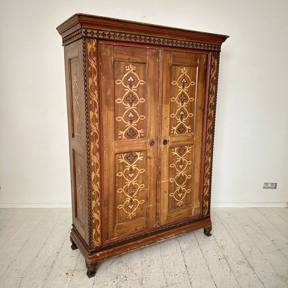 German Neo-Gothic Painted and Carved Wardrobe, 1880