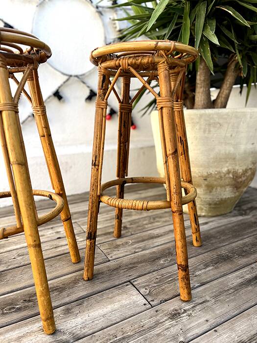Paire de tabouret en bambou et rotin