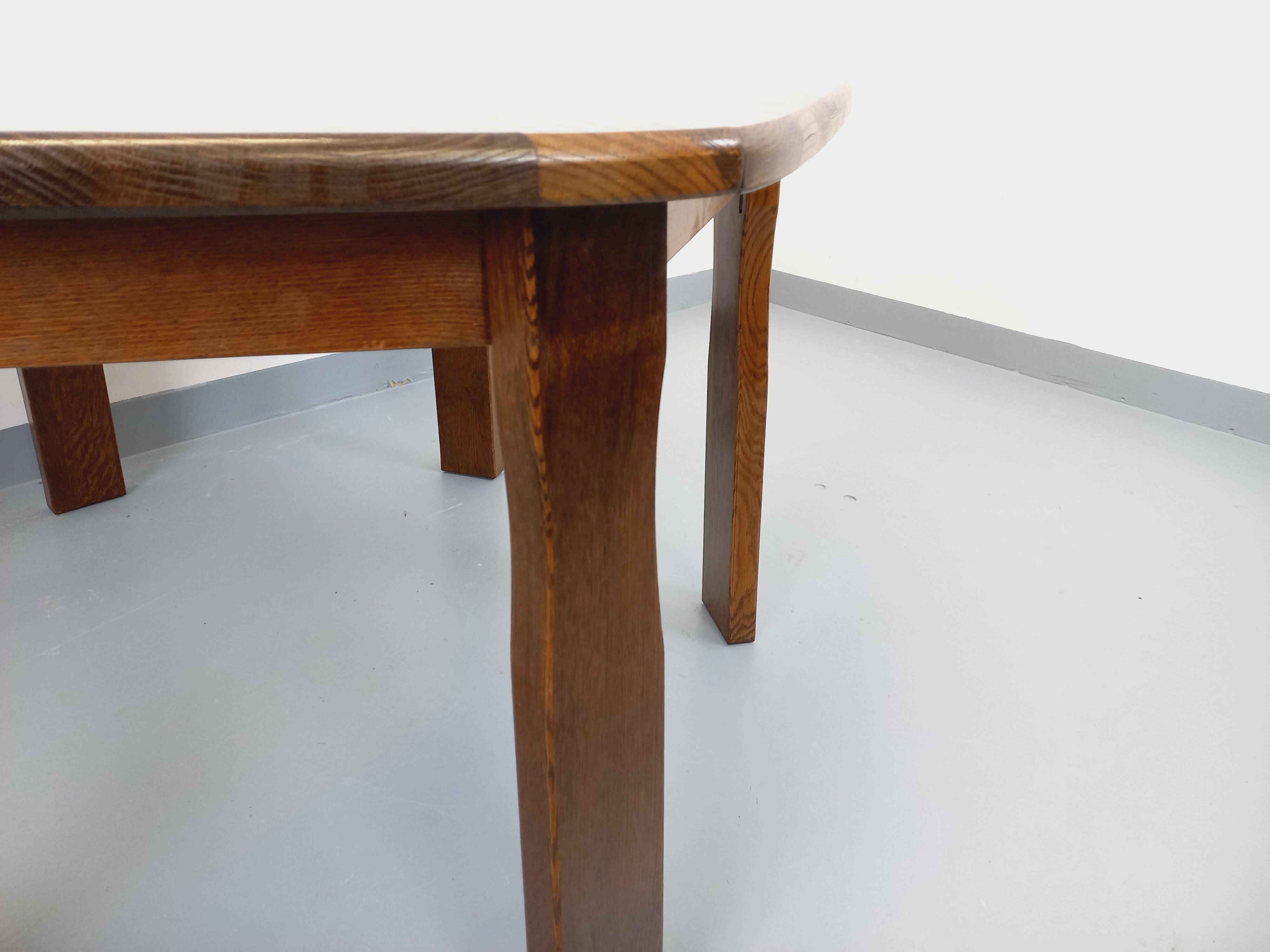 Vintage brutalist hexagonal dining table made of oak from the 1950s.