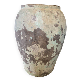 Blue/green patinated cement jar