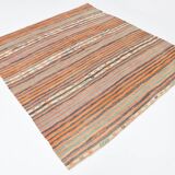 6x7 Pale Red Striped Vintage Kilim Rug, 201x227Cm