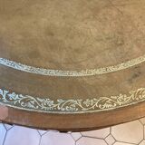Table tambour 1900  merisier cuir et laiton