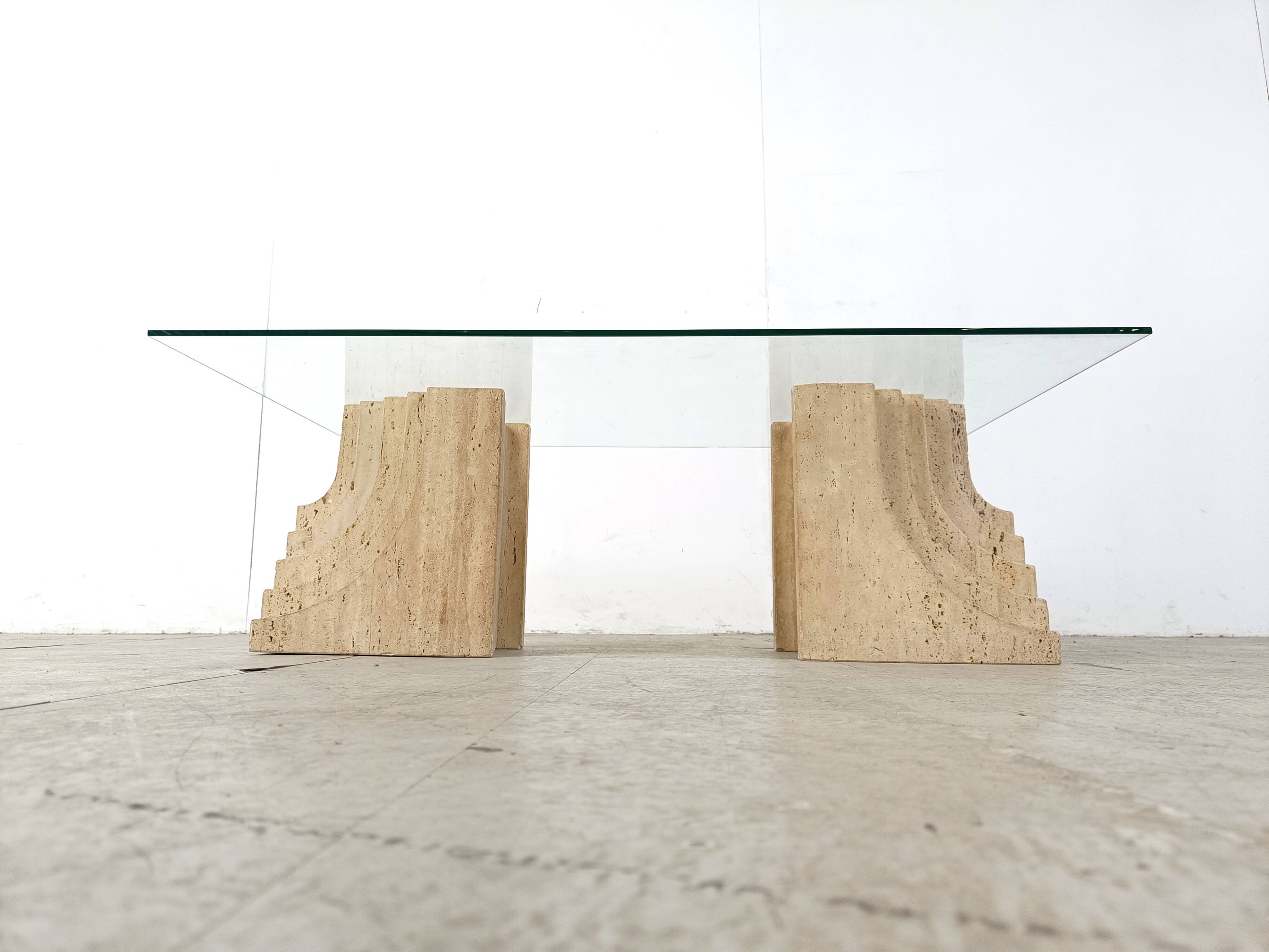 Table basse vintage en travertin Italie, 1970