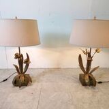Pair of brass floral table lamps, 1970s