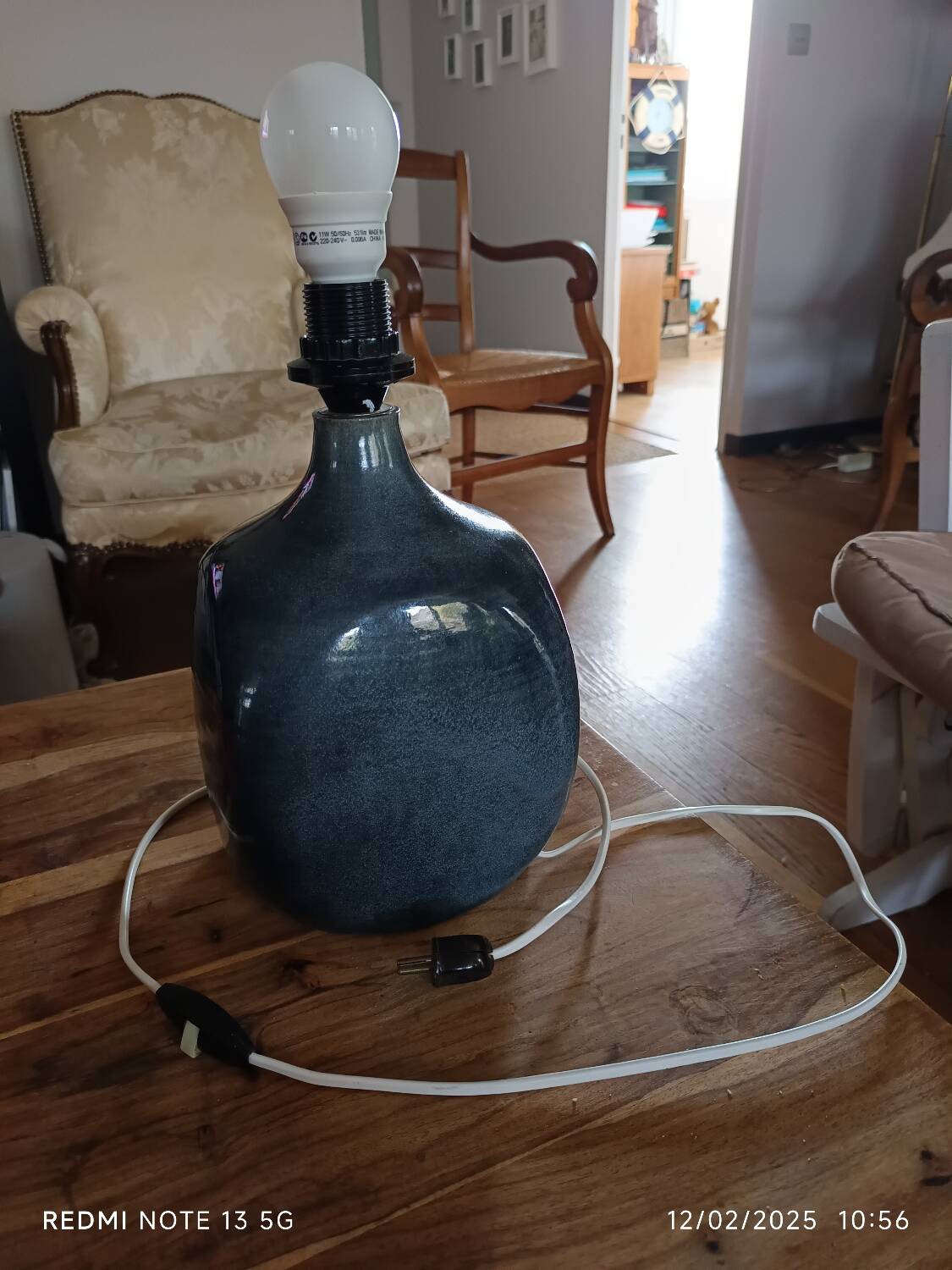 handmade lamp base glazed stoneware 70s blue