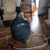 pied de lampe artisanal grés vernissé année 70 bleu
