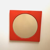 Vintage round mirror, enamelled metal square frame, 1970
