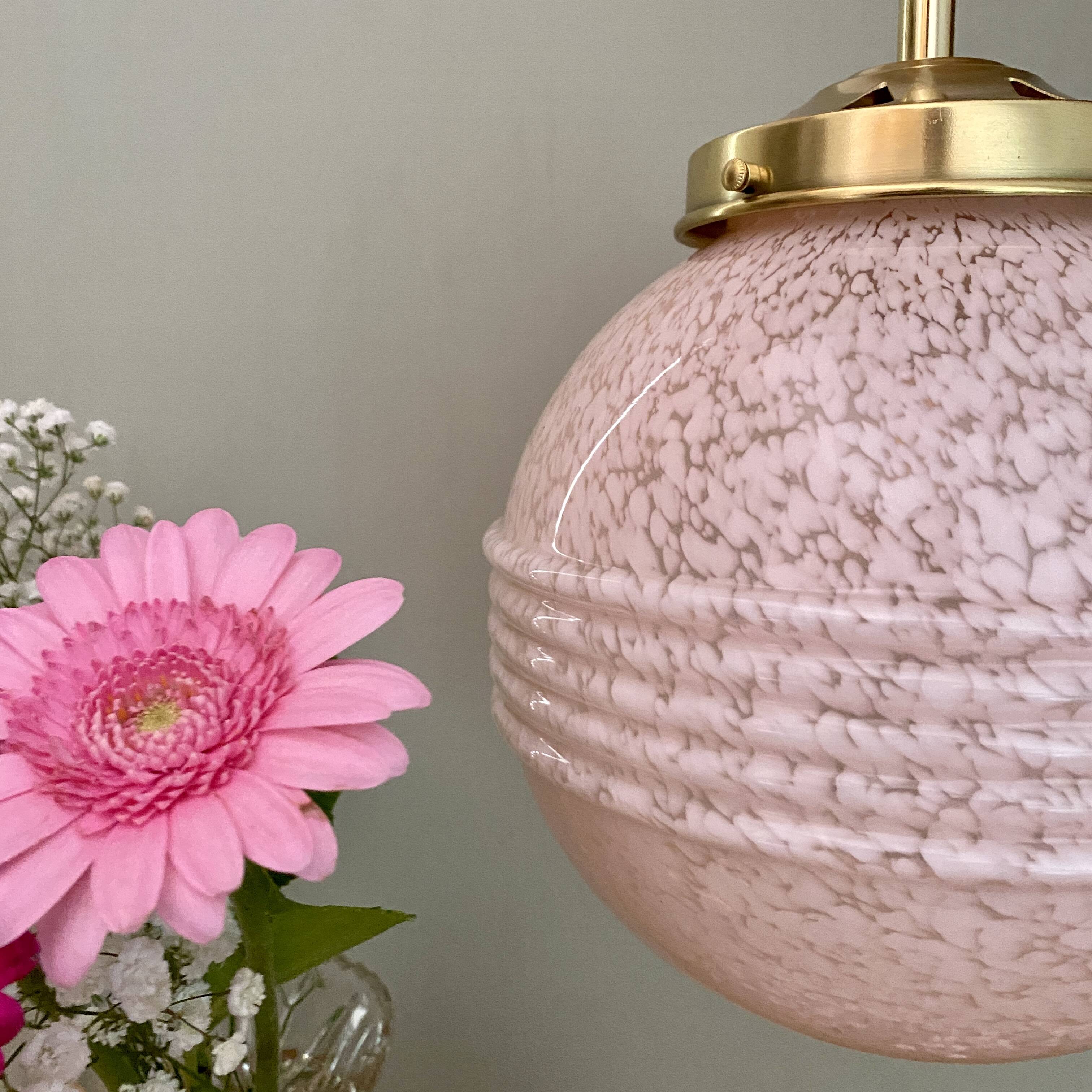 Vintage globe pendant lamp in pink Clichy glass