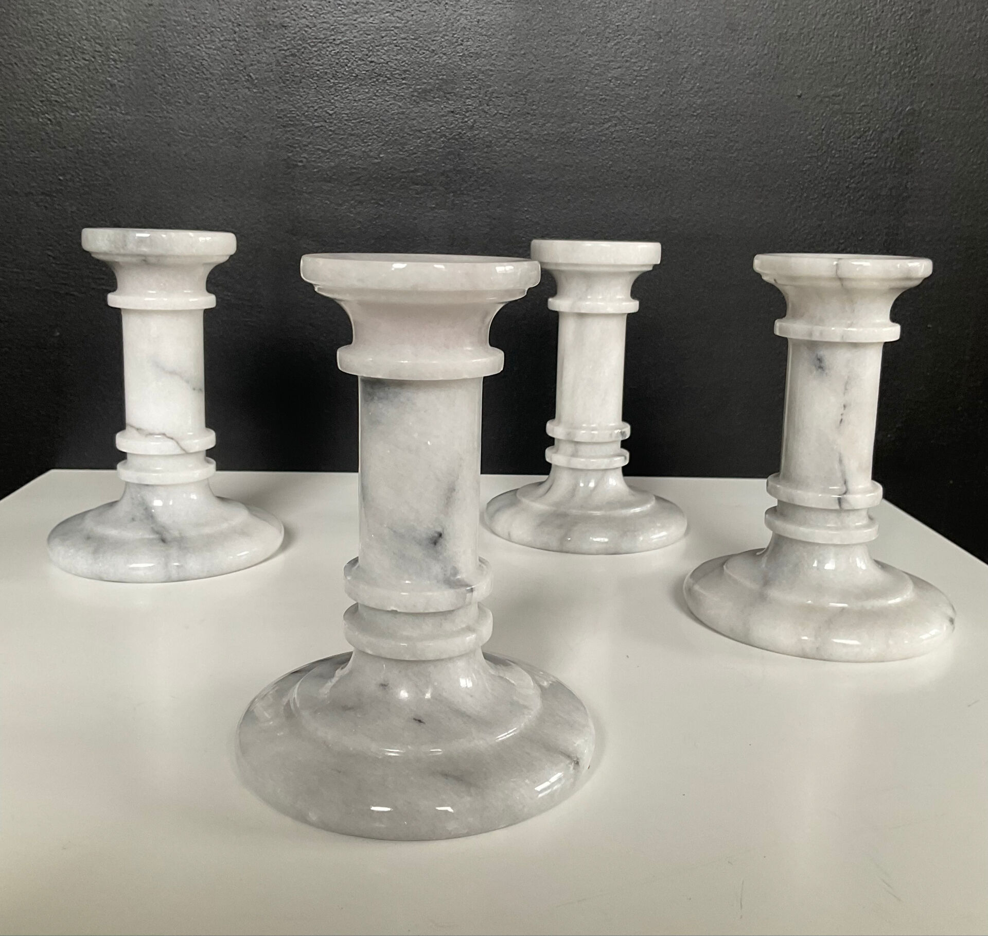 Set of 4 vintage Carrara marble candle holders