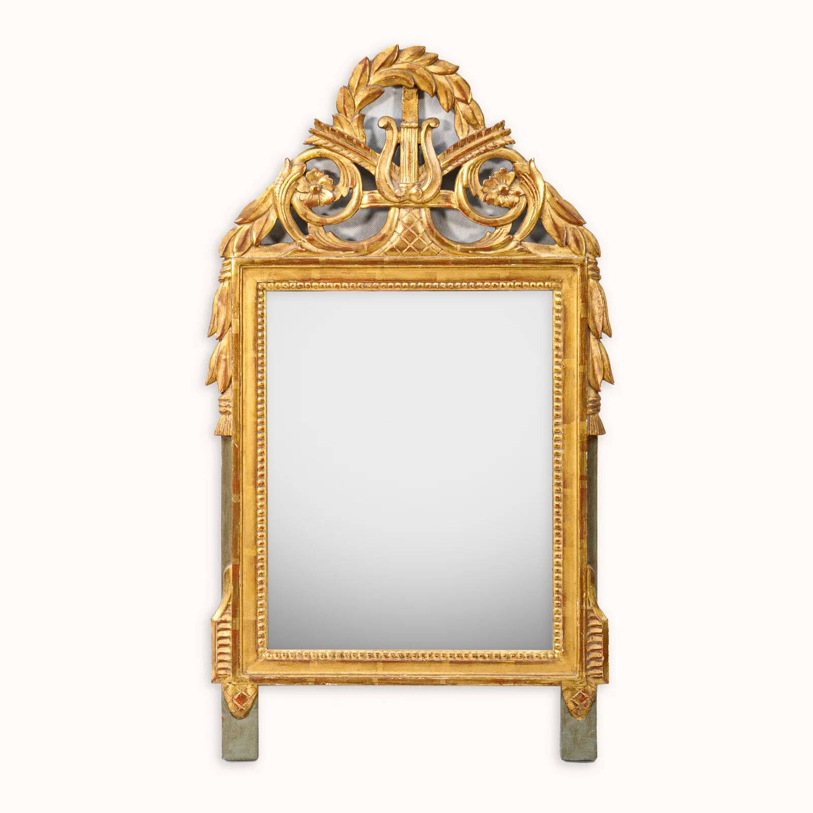 Miroir de mariage Louis XVI avec fronton à harpe