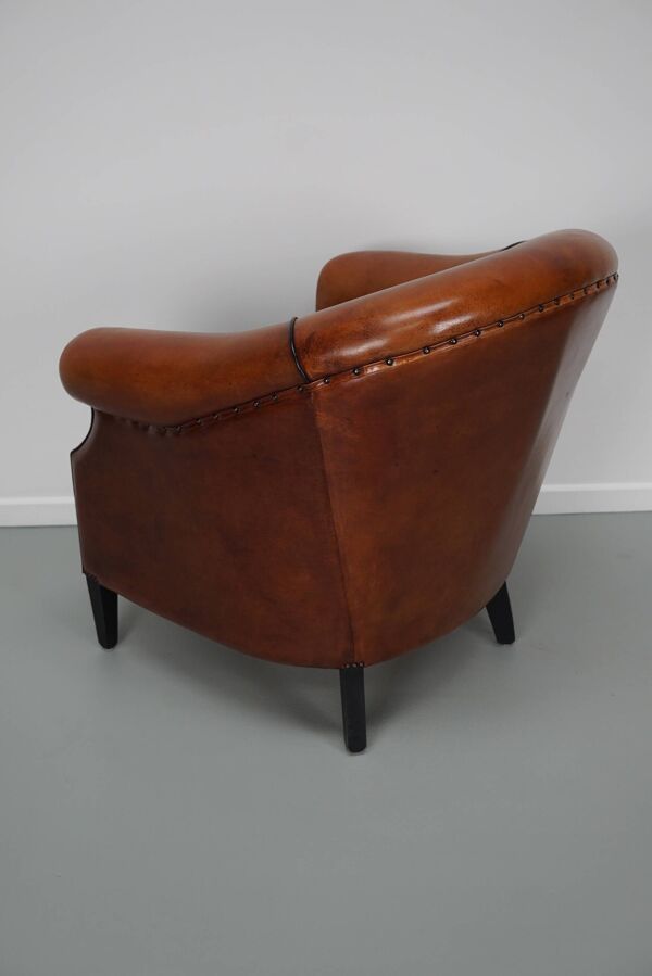 Fauteuil club vintage hollandais en cuir couleur cognac