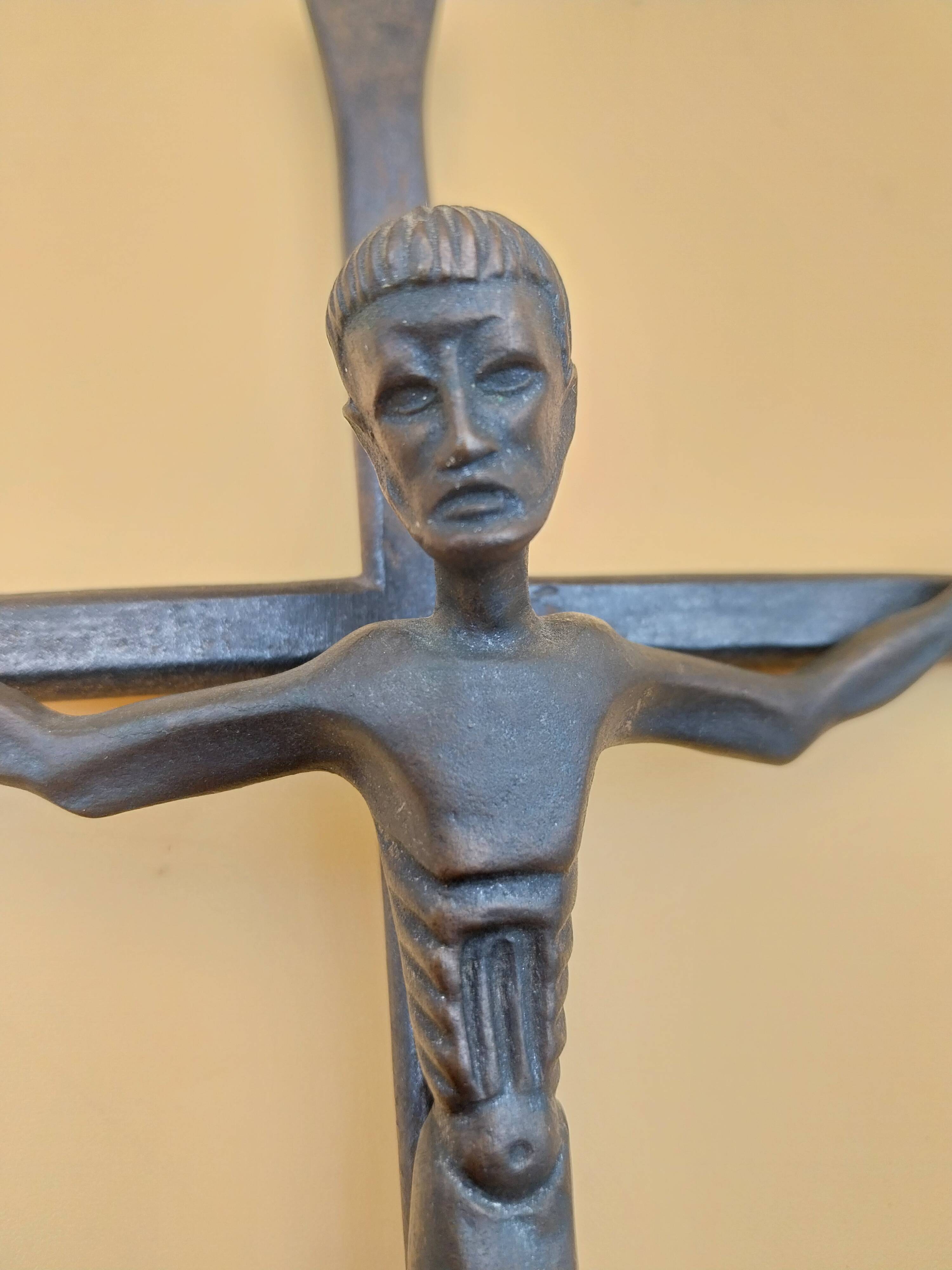 Bronze and wrought iron crucifix Christ Jesus unsigned