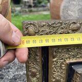 Large antique gilt mirror with scroll and shell decoration, 144 cm