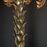 Lampe palmier en metal doré avec socle en plaque de verre style année 70