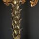 Gold metal palm lamp with glass plate base in 70s style